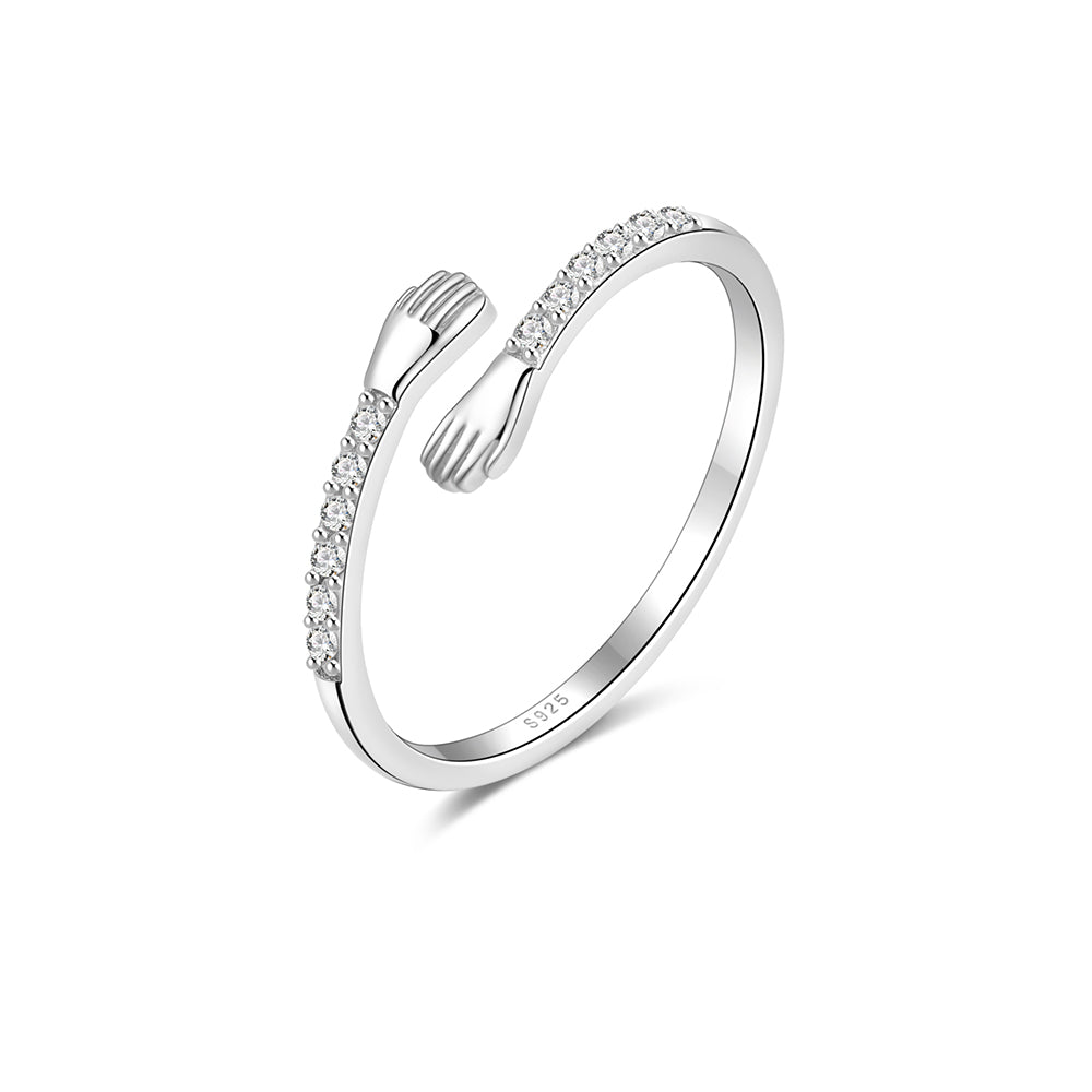 925 Sterling Silber Love Hand Hug Offener Ring