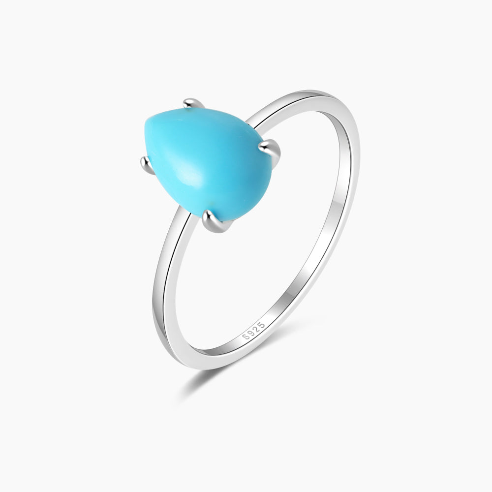 Horae 925 Sterling Silver Solitaire Pear Turquoise Ring