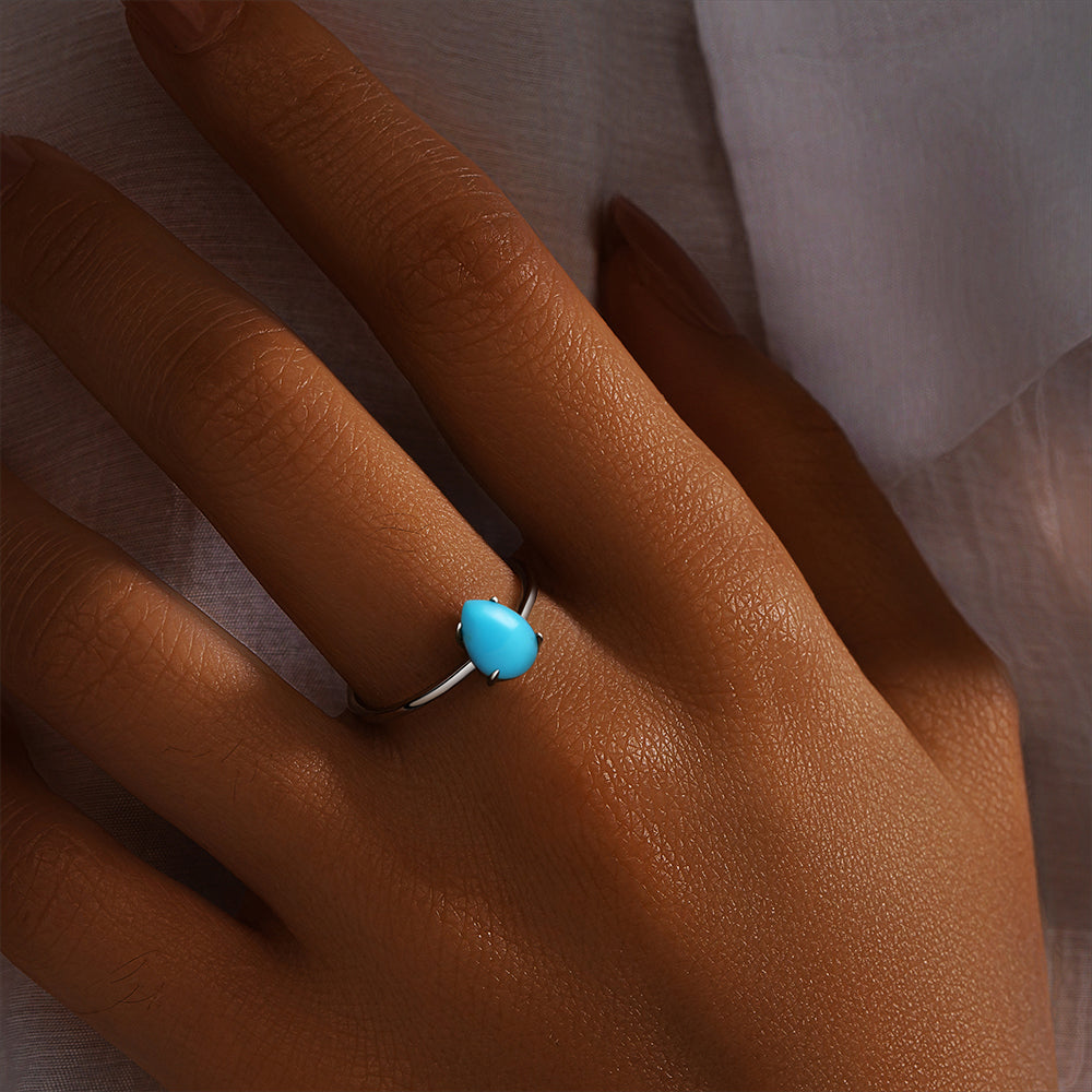 Horae 925 Sterling Silver Solitaire Pear Turquoise Ring