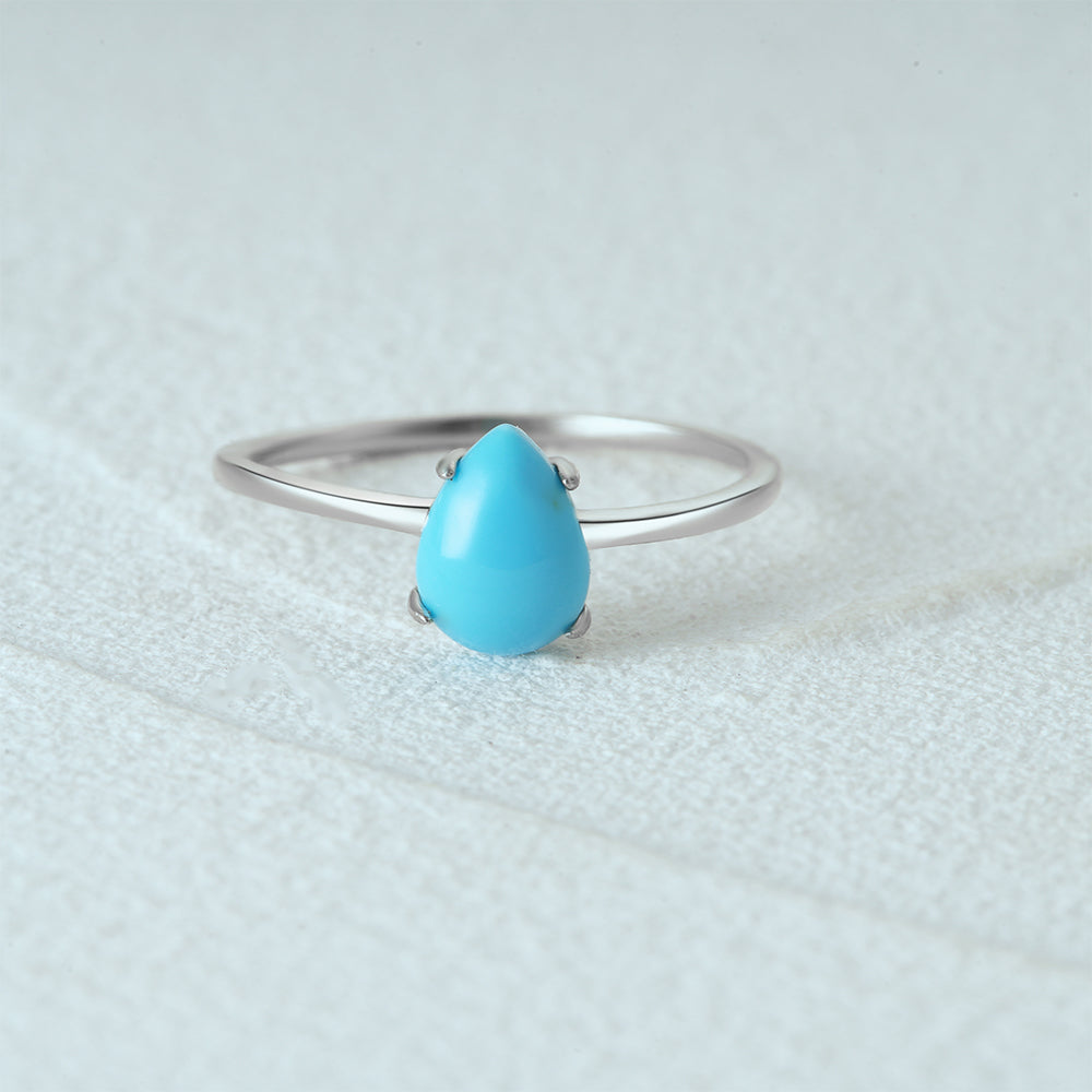 Horae 925 Sterling Silver Solitaire Pear Turquoise Ring