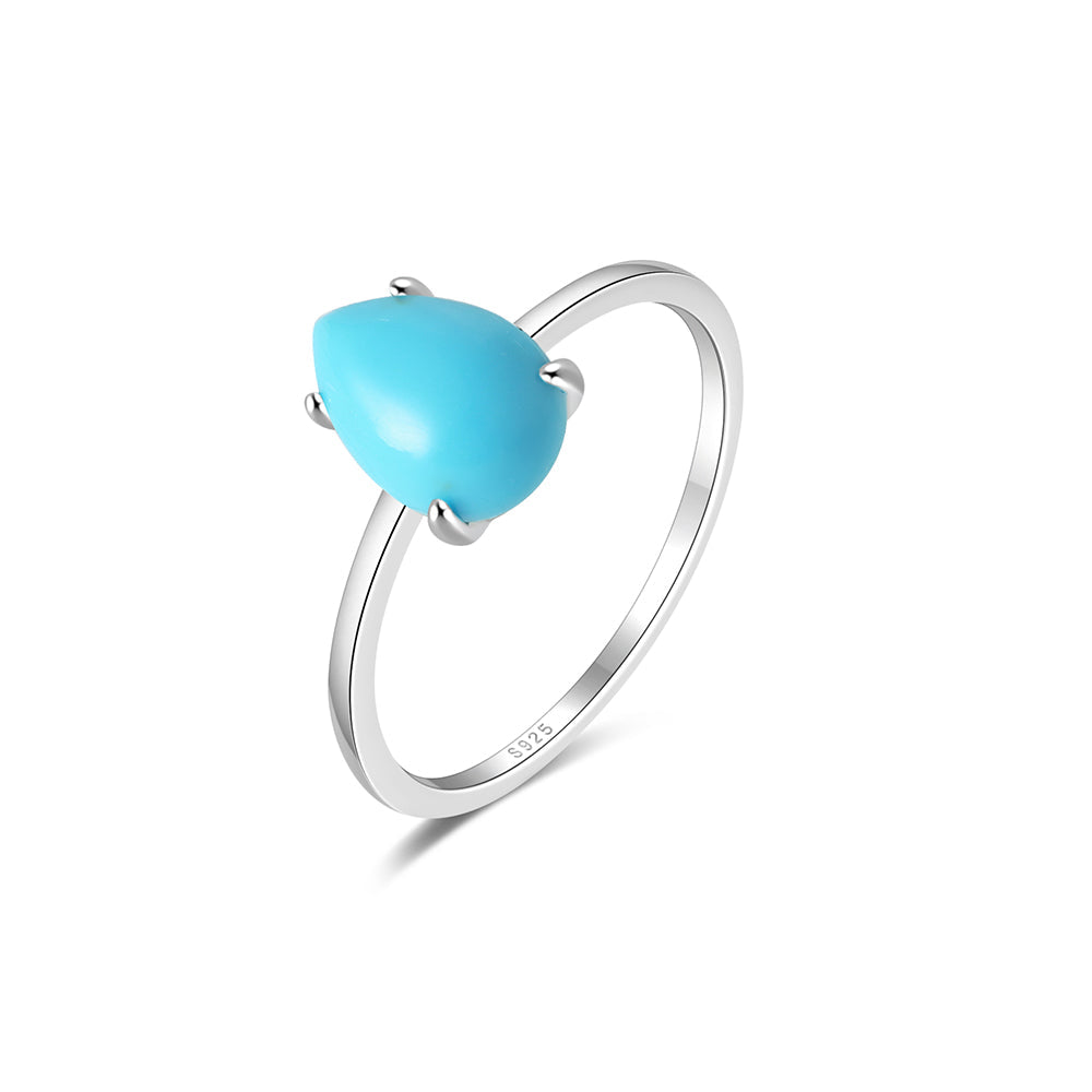 Horae 925 Sterling Silver Solitaire Pear Turquoise Ring