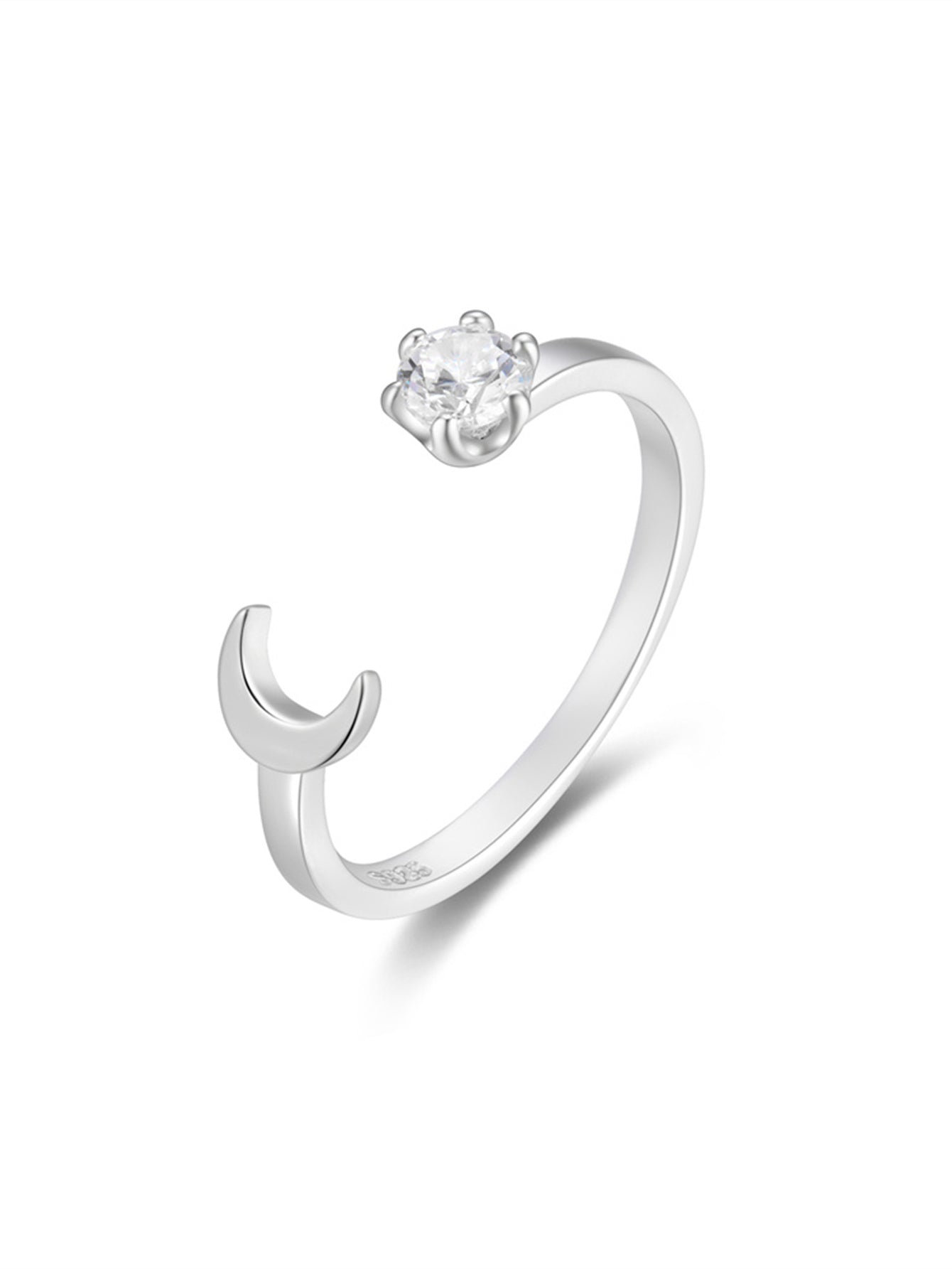 Horae S925 Sterling Silver Versatile Zircon Moon Open Ring