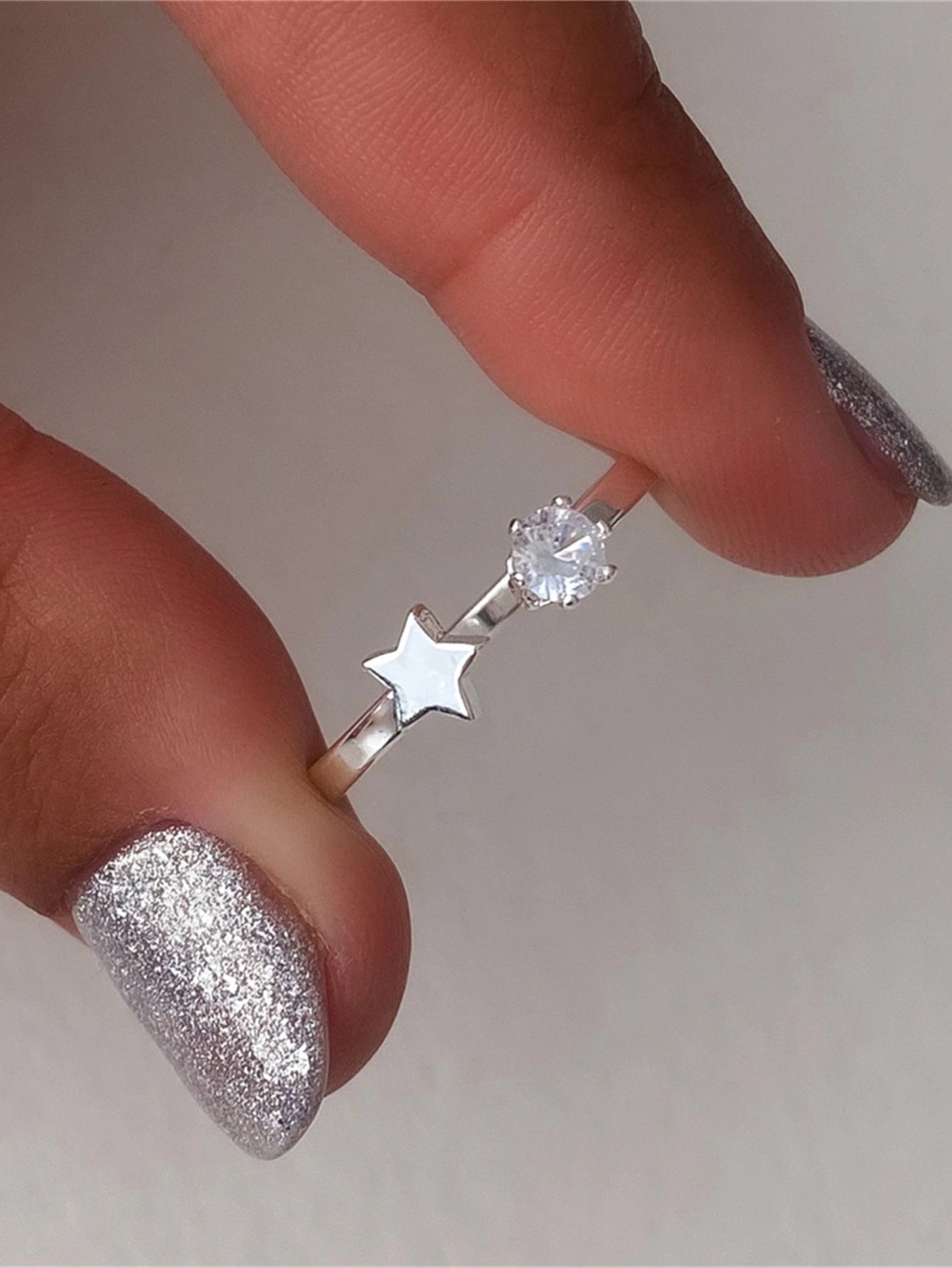 Horae S925 Sterling Silver Versatile Zircon Star Open Ring