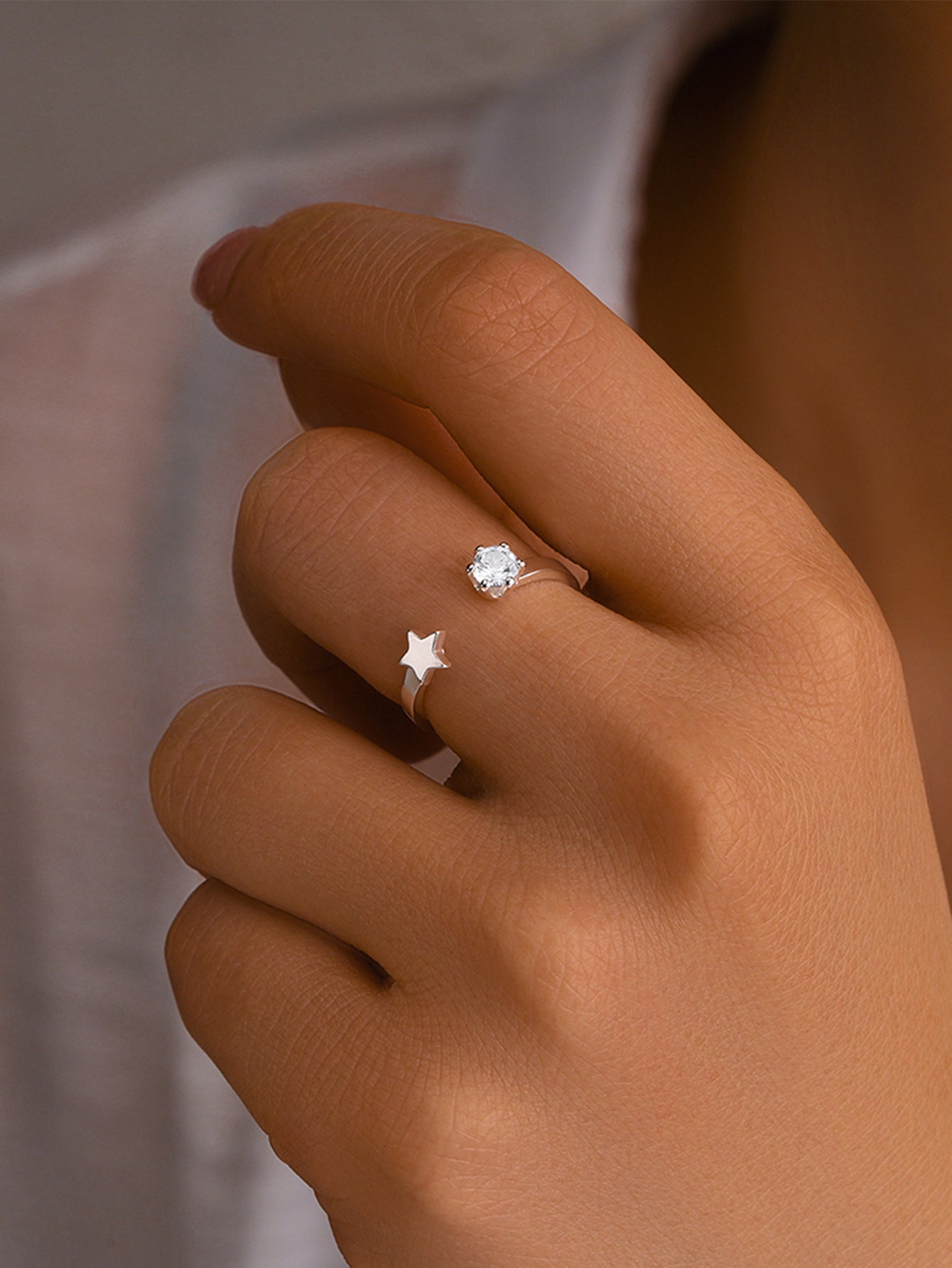 Horae S925 Sterling Silver Versatile Zircon Star Open Ring