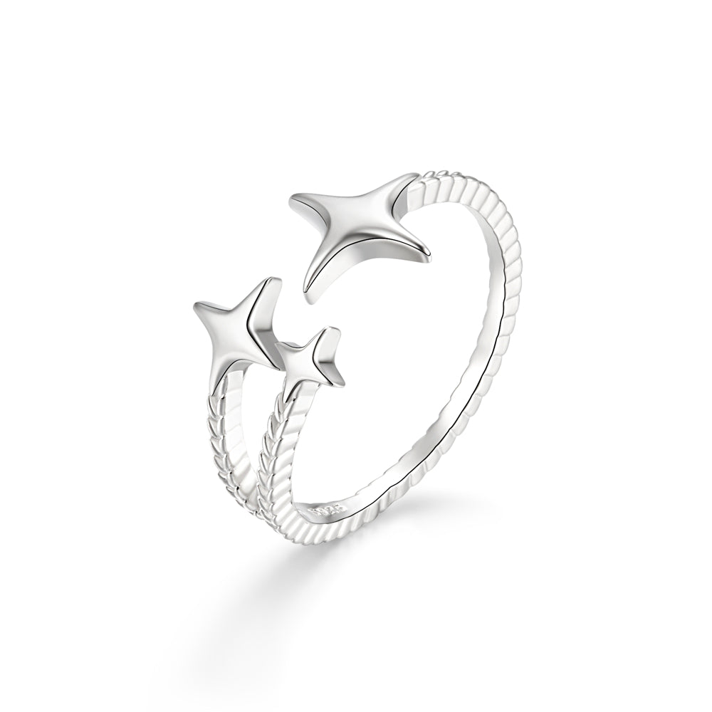 Horae Four Pointed Star Meteor Personalized Ring Adjustable