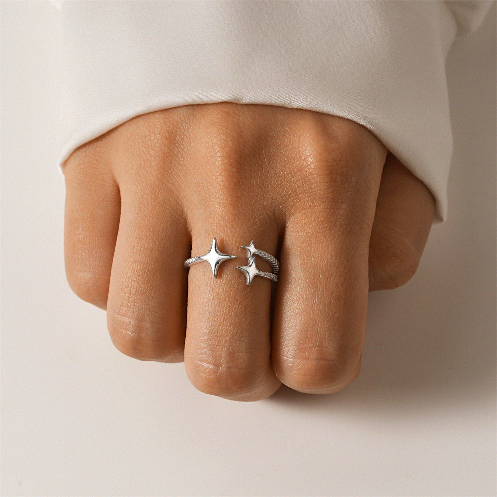 Horae Four Pointed Star Meteor Personalized Ring Adjustable