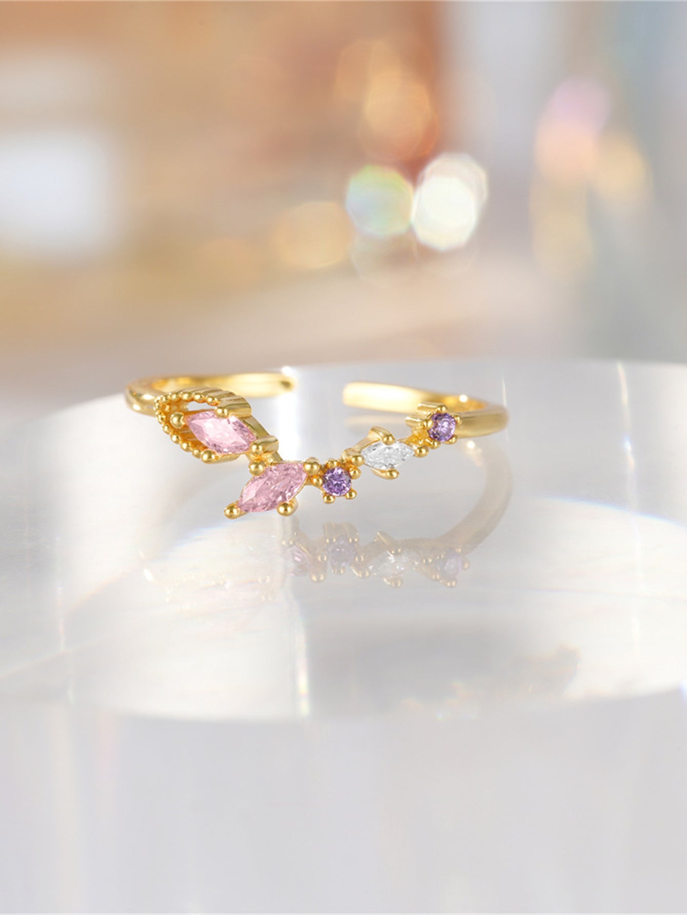 Horae S925 Pink Marquise Zirkon Verlobungsring mit offenem Verstellbarem Ring