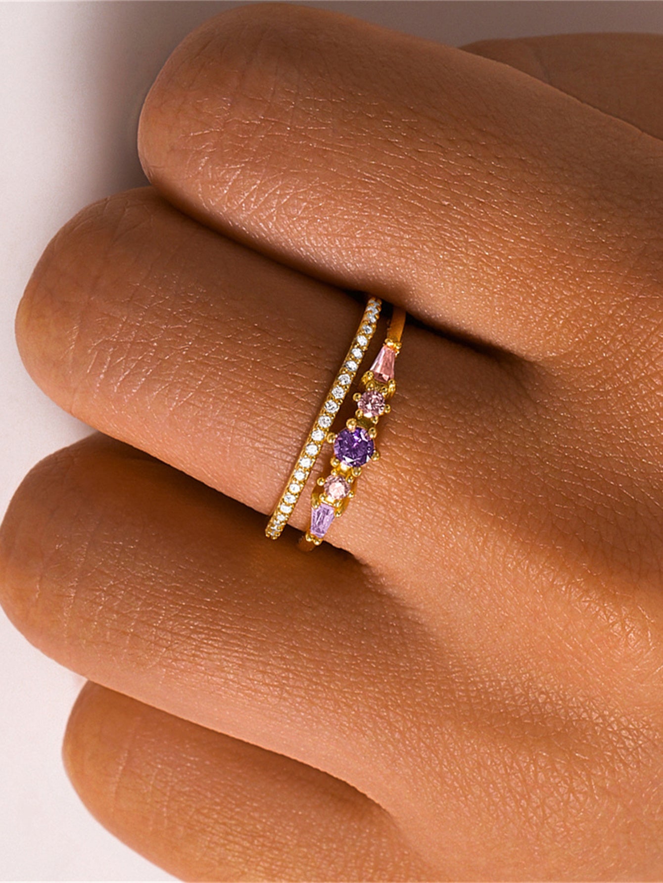 Horae S925 Purple Zircon Dual Layers Women Elegant Dating Open Ring