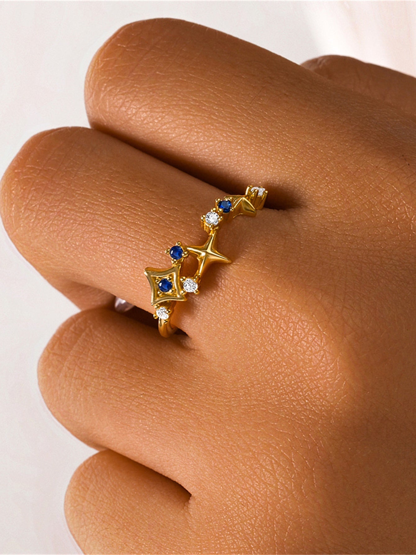 Horae S925 Blue Zircon Geometric Women Daily Casual Open Ring