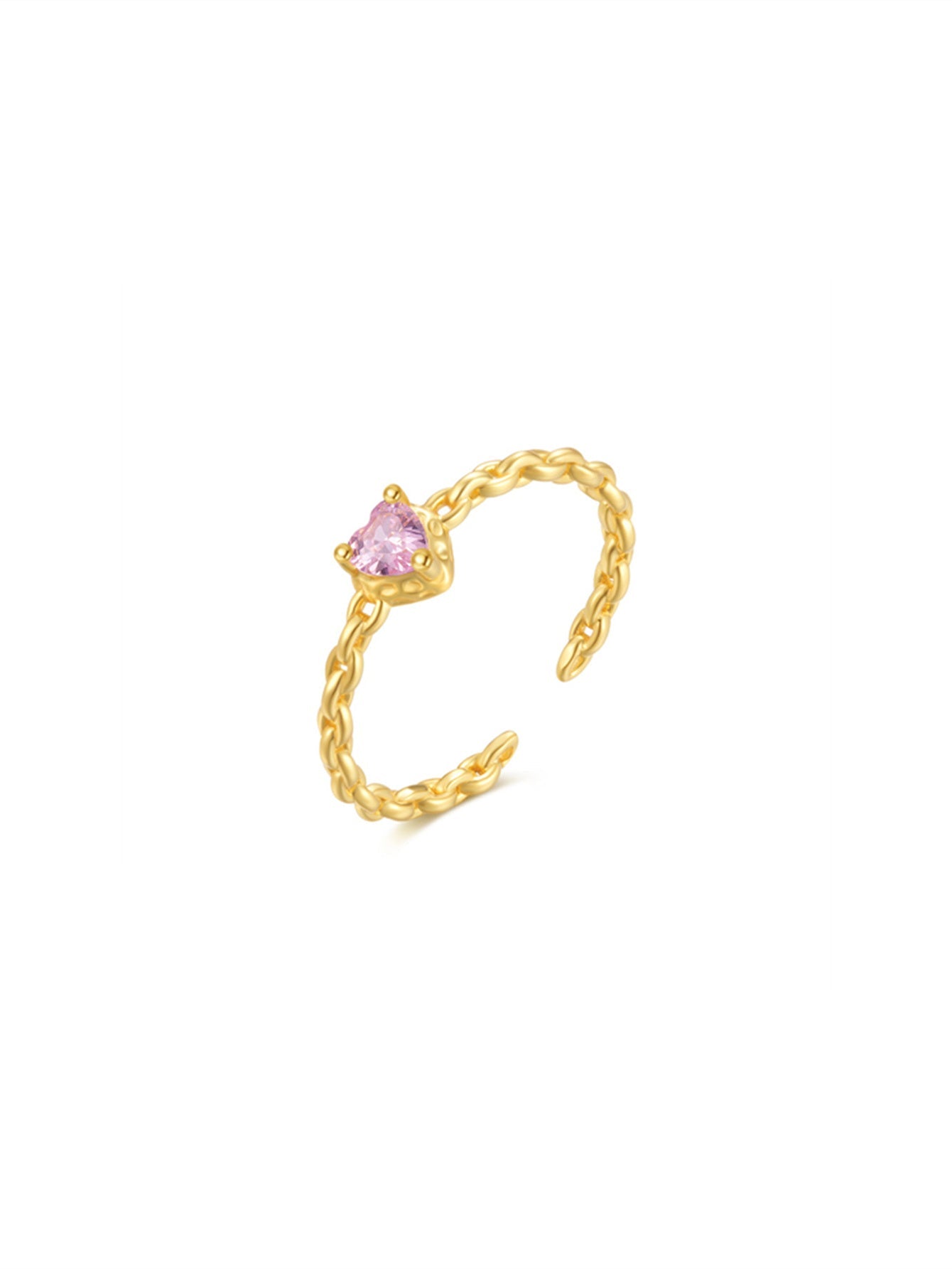 Horae S925 Pink Heart Zircon Chain Women Dating Open Ring