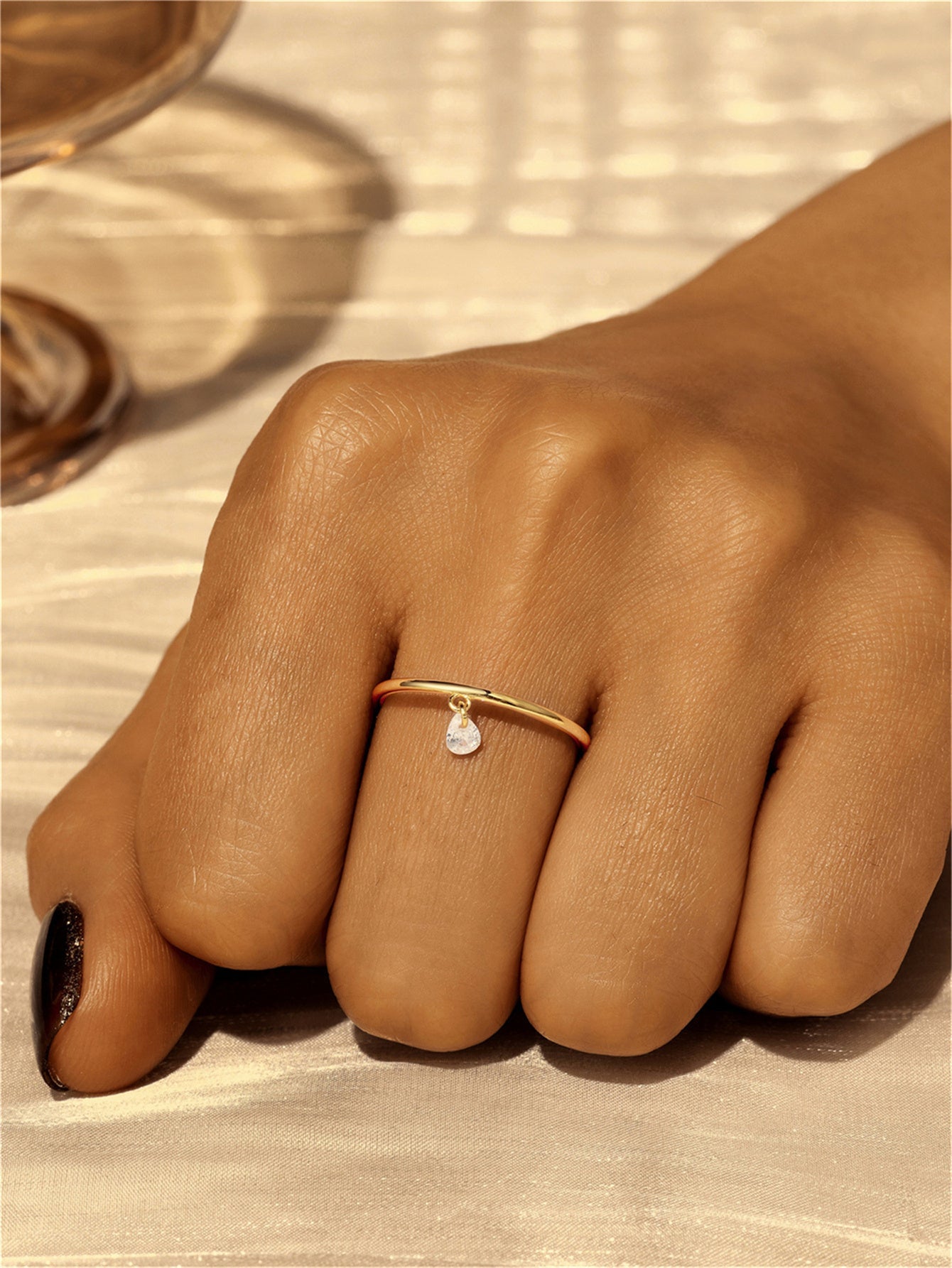 Horae 925 Sterling Silver Pear Zircon Dangle Minimalist Wedding Ring