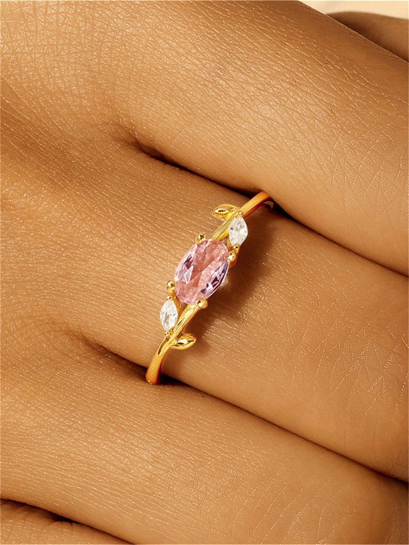 Horae 925 Sterling Silver Solitaire Pink Oval Zircon Anniversary Open Ring