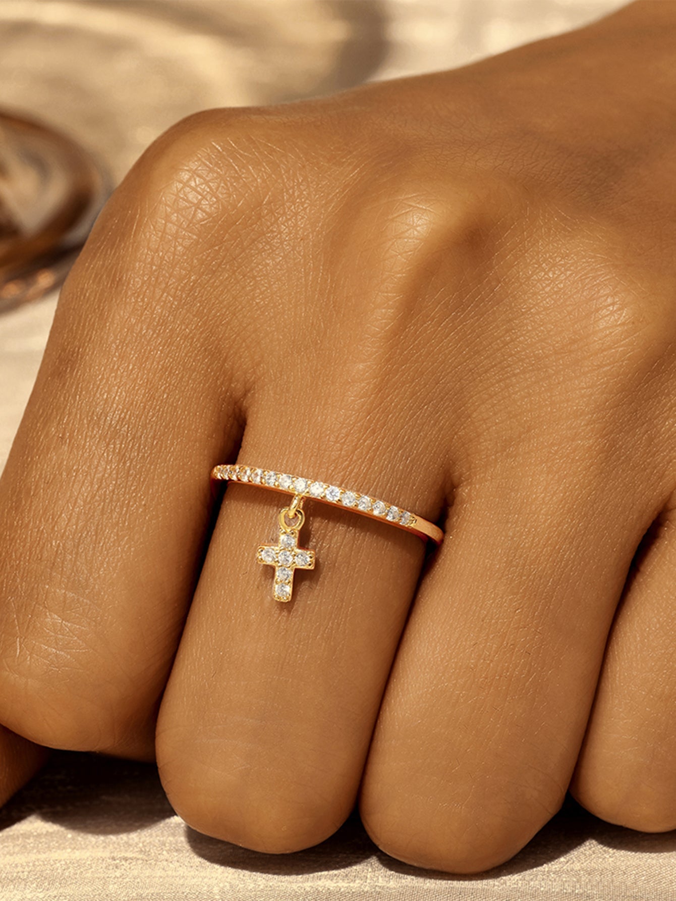 Horae 925 Sterling Silver Cross Zircon Dangle Luxury Casual Ring