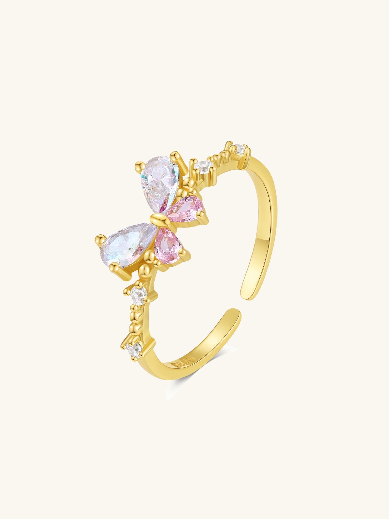 Horae S925 Butterfly Multicolor Pear Zircon Women Birthday Open Ring