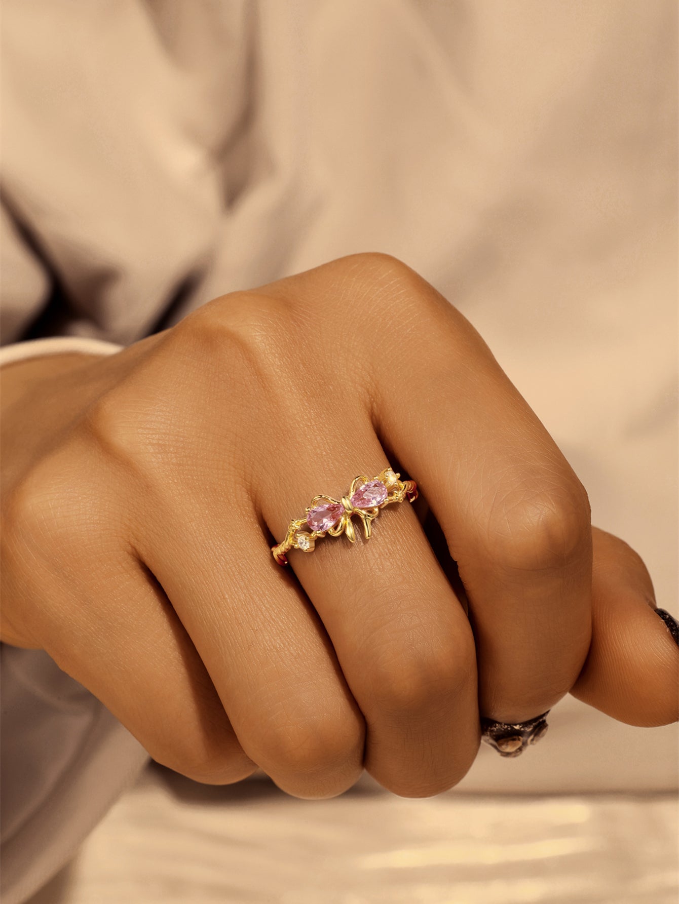 Horae S925 Bowtie Purple Pear Zircon Women Anniversary Open Ring