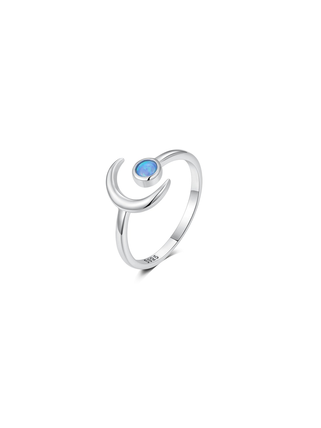 Horae 925 Sterling Silver Moon Solitaire Opal Daily Casual Open Ring