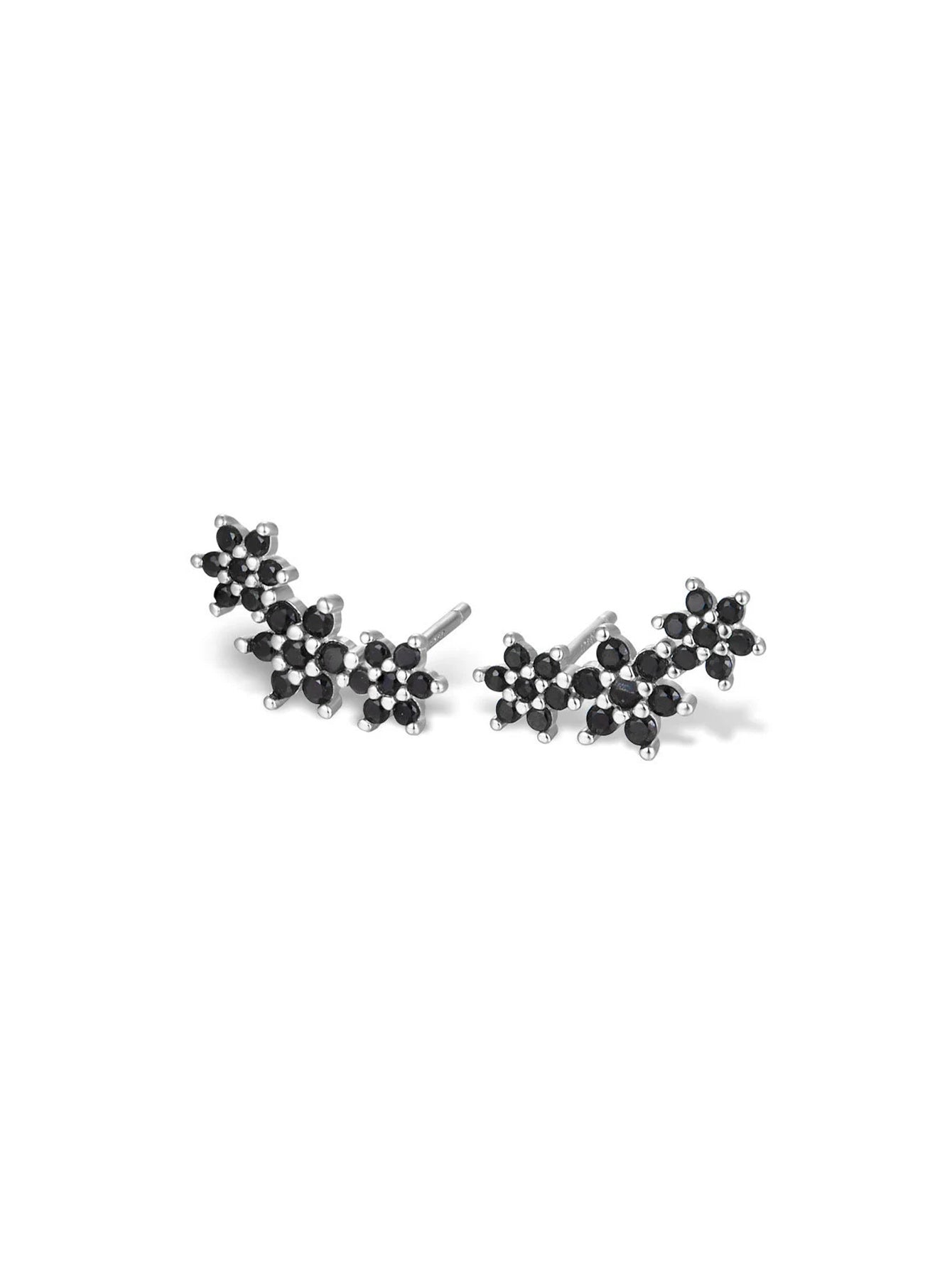 S925 Shiny Obsidian Flower Stud Earrings Set