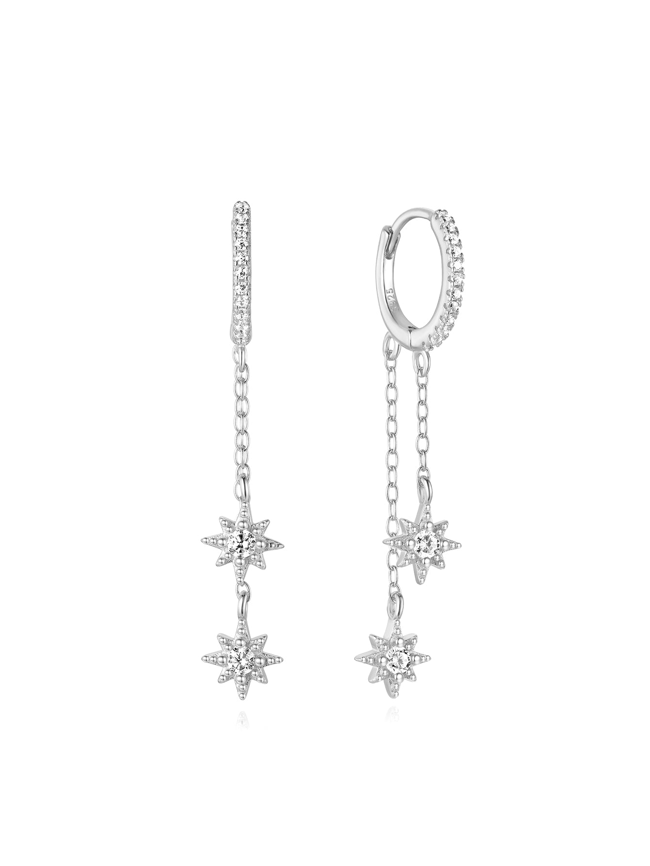 S925 Star and Moon Zircon Earring Set