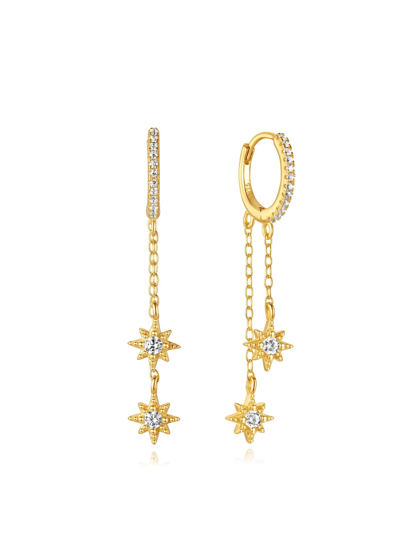 S925 Star and Moon Zircon Earring Set