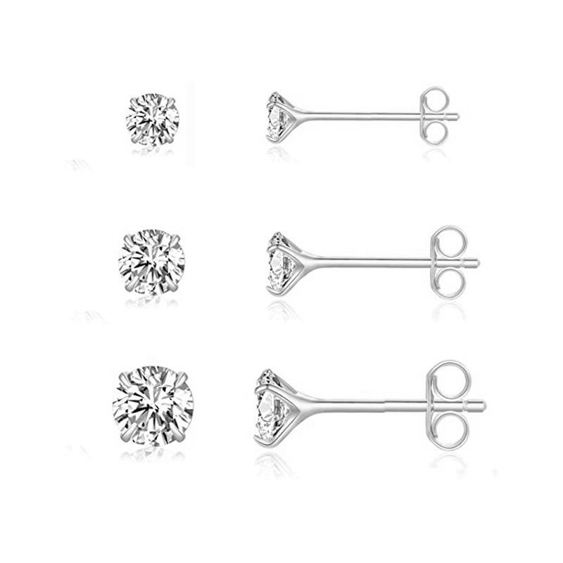 Horae Mini Zircon Sterling Silver Rustic Stud Earrings Set of 3 pcs