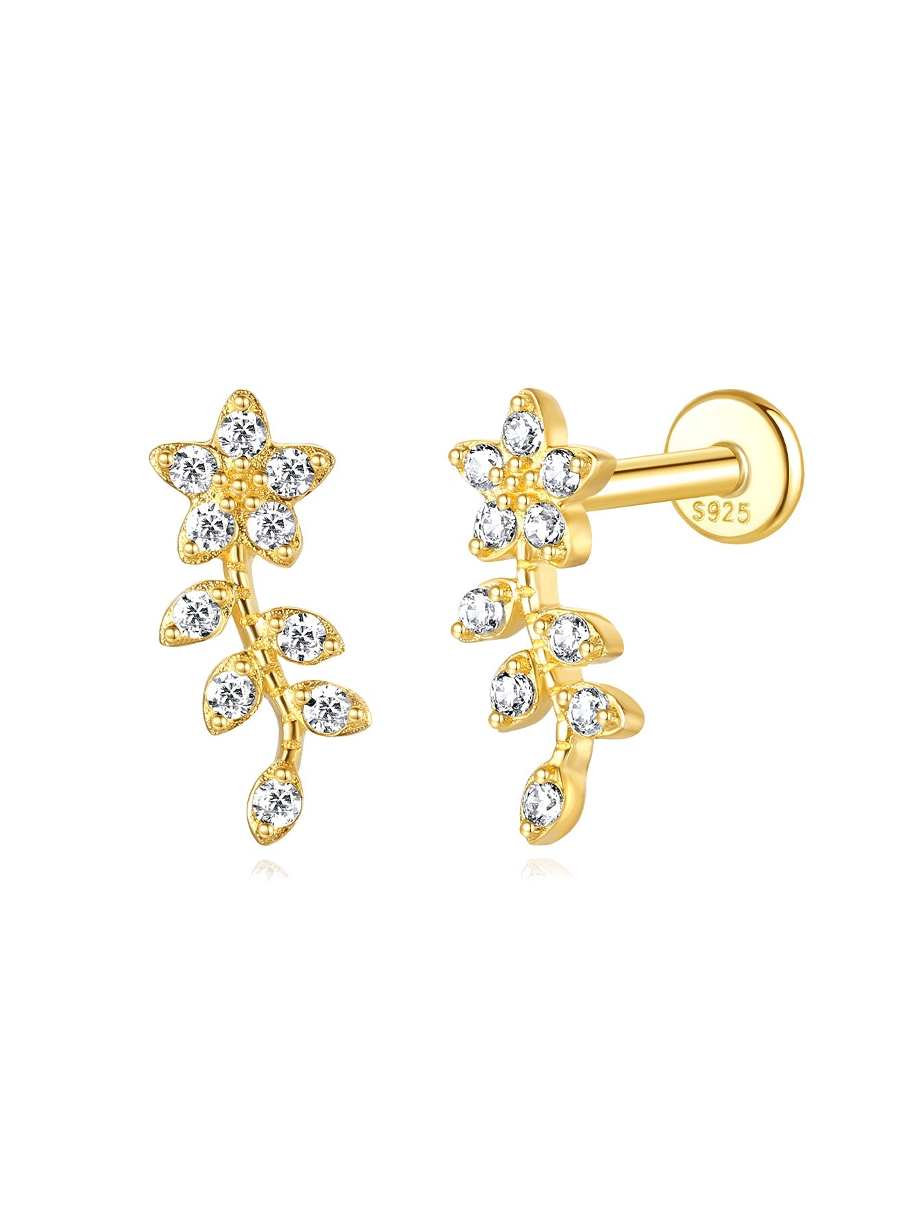 S925  Butterfly Flower Zirconia Pierced Earrings