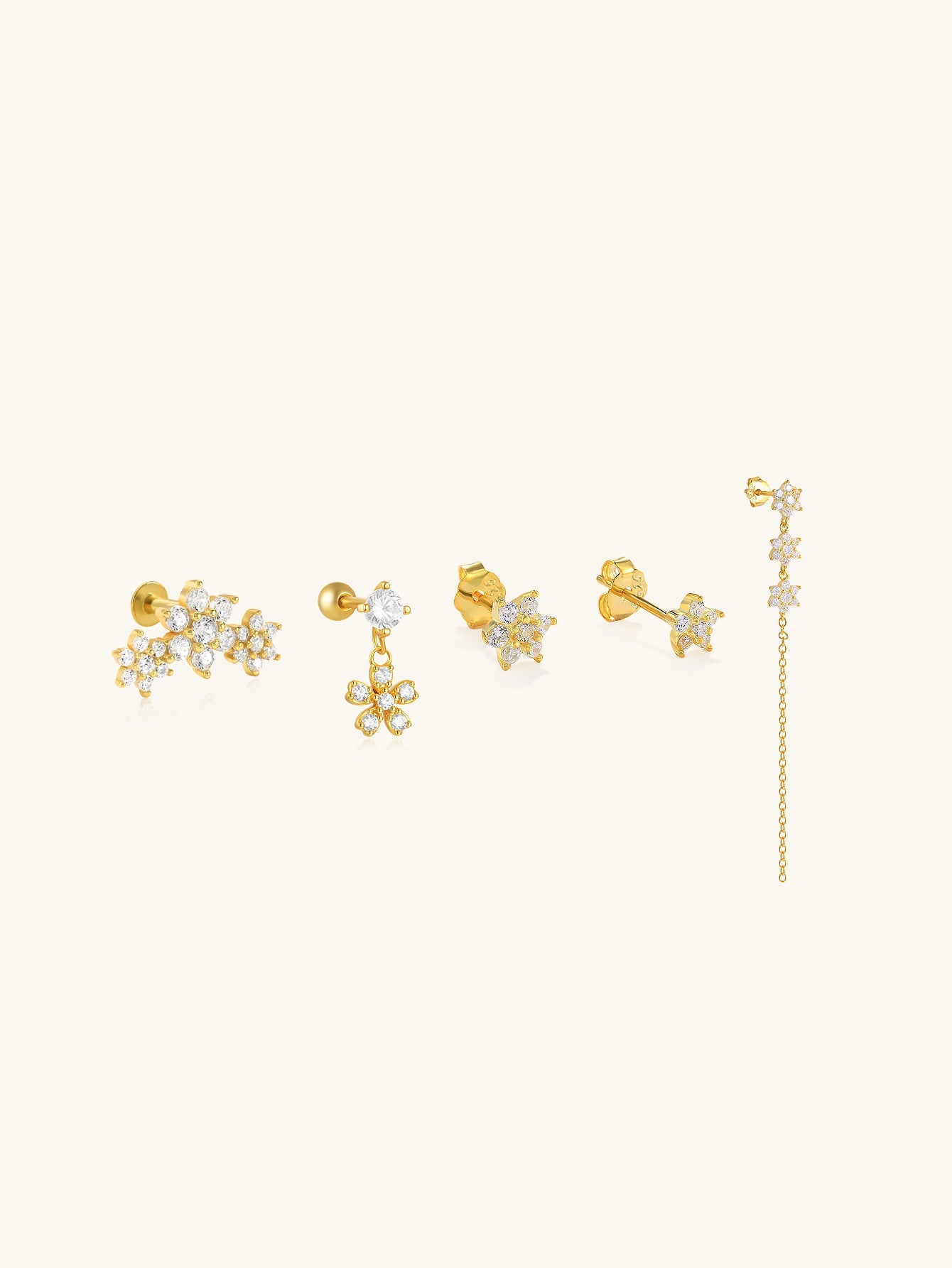 Horae 5 Piece White Flower Zircon Stud Earring Set Series