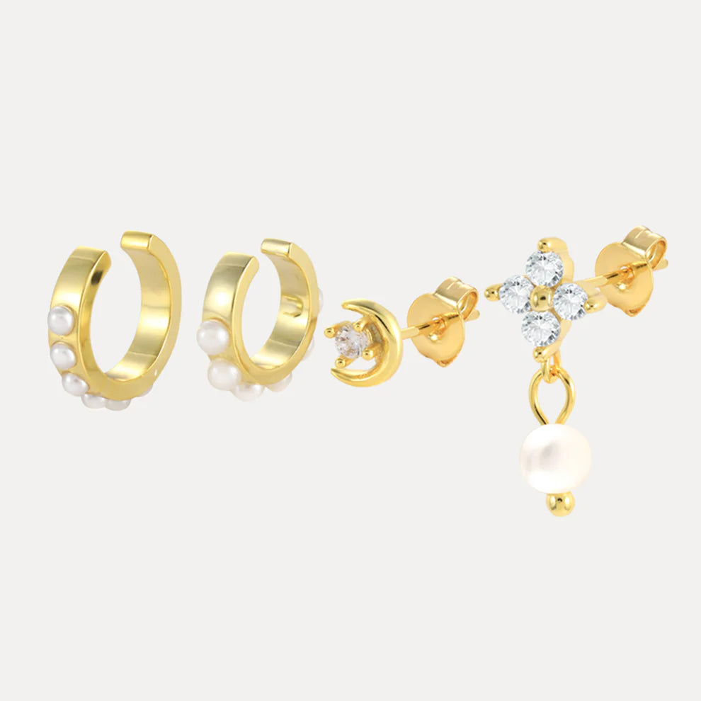 Horae Pearl Cuff Earring Set