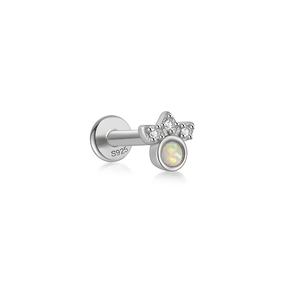 Horae Silver Three Petals Opal Threaded Flat Back Piercing