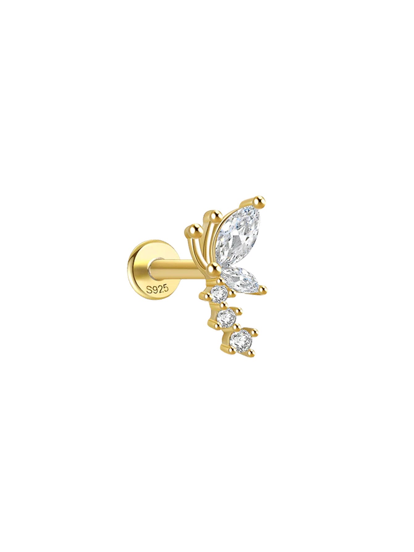 S925  Butterfly Flower Zirconia Pierced Earrings