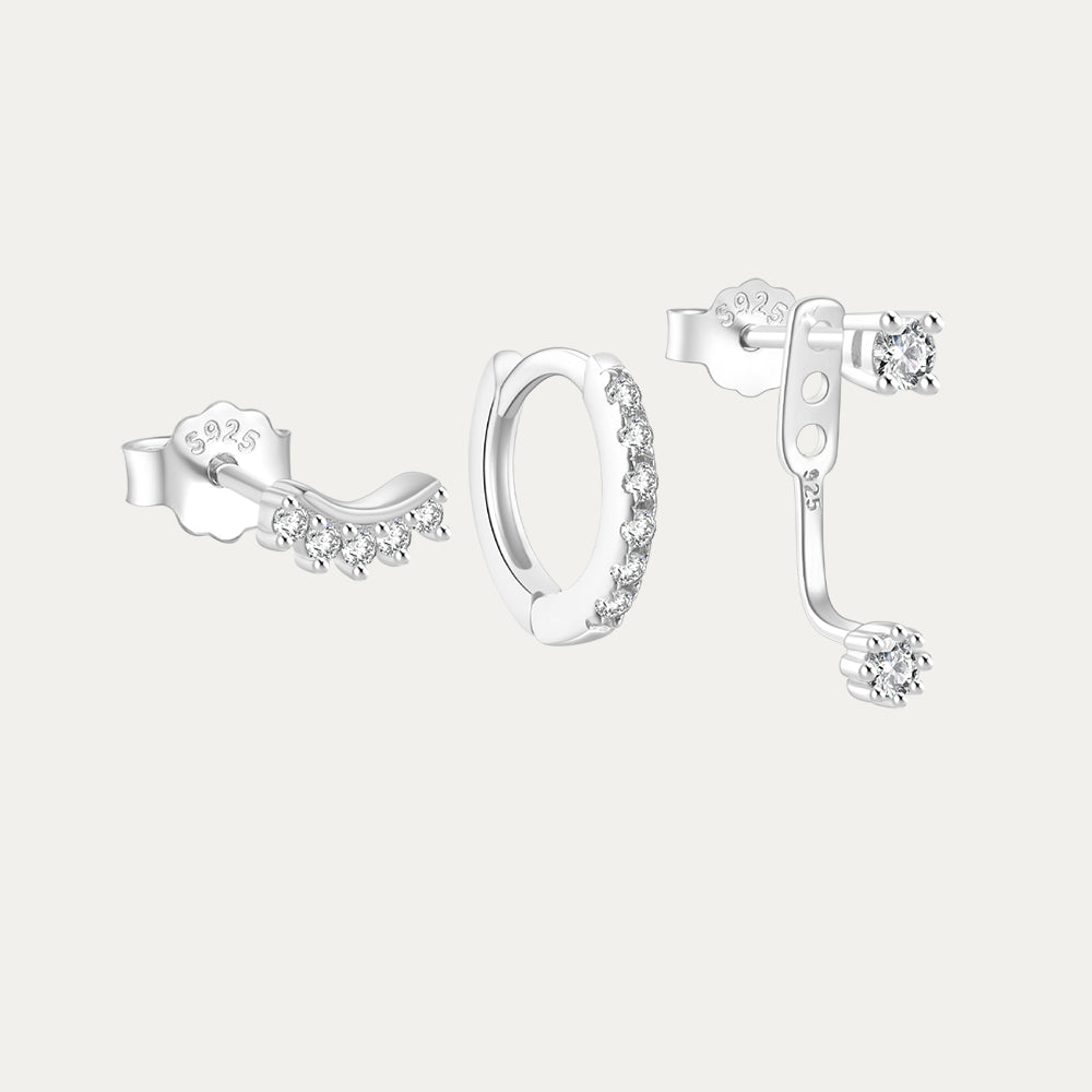 Horae 3-Piece Zircon Hoop and Stud Earring Set