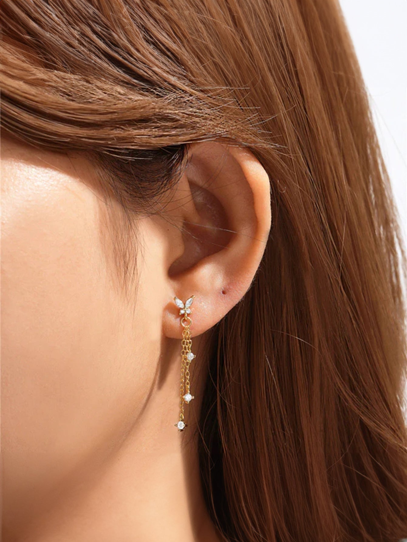 S925 Tassel Butterfly Pendant Zircon Earrings