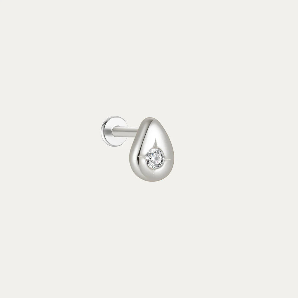 Horae 925 Sterling Silver Minimalist Zircon Chunky Bean Piercing Earring