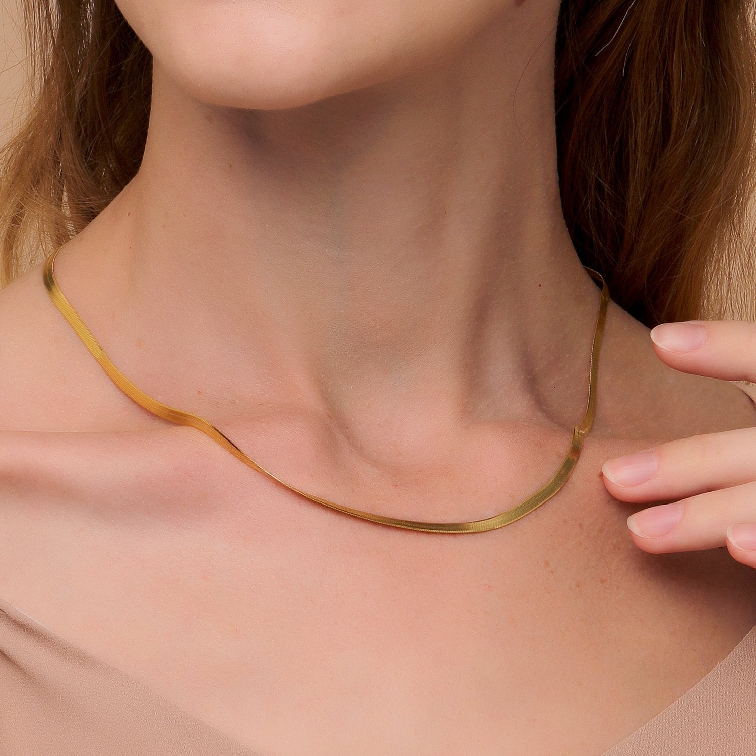 Horae S925 Choker Clavicle Chain Simple Flat sSnake Necklace