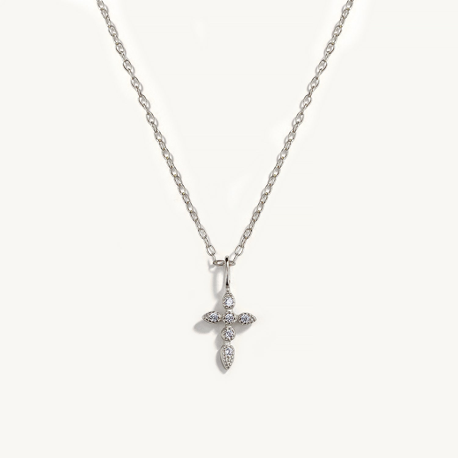 Horae S925 Sterling Silver Cross Set Zircon Necklace