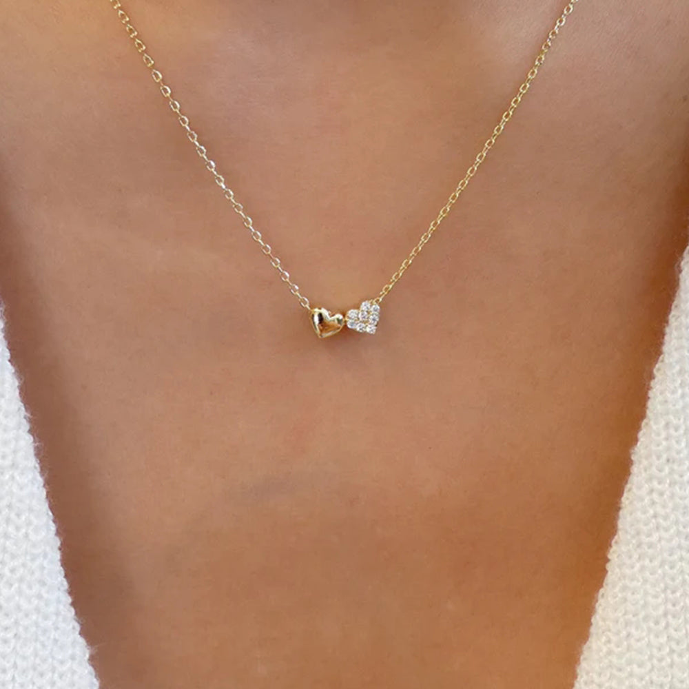 Horae S925 Sterling Silver Double Heart Zircon Collarbone Necklace