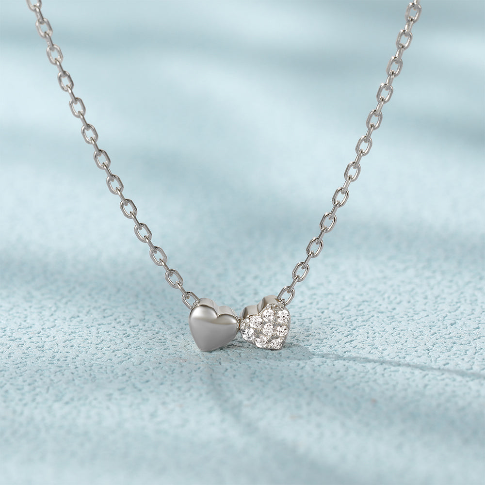 Horae S925 Sterling Silver Double Heart Zircon Collarbone Necklace