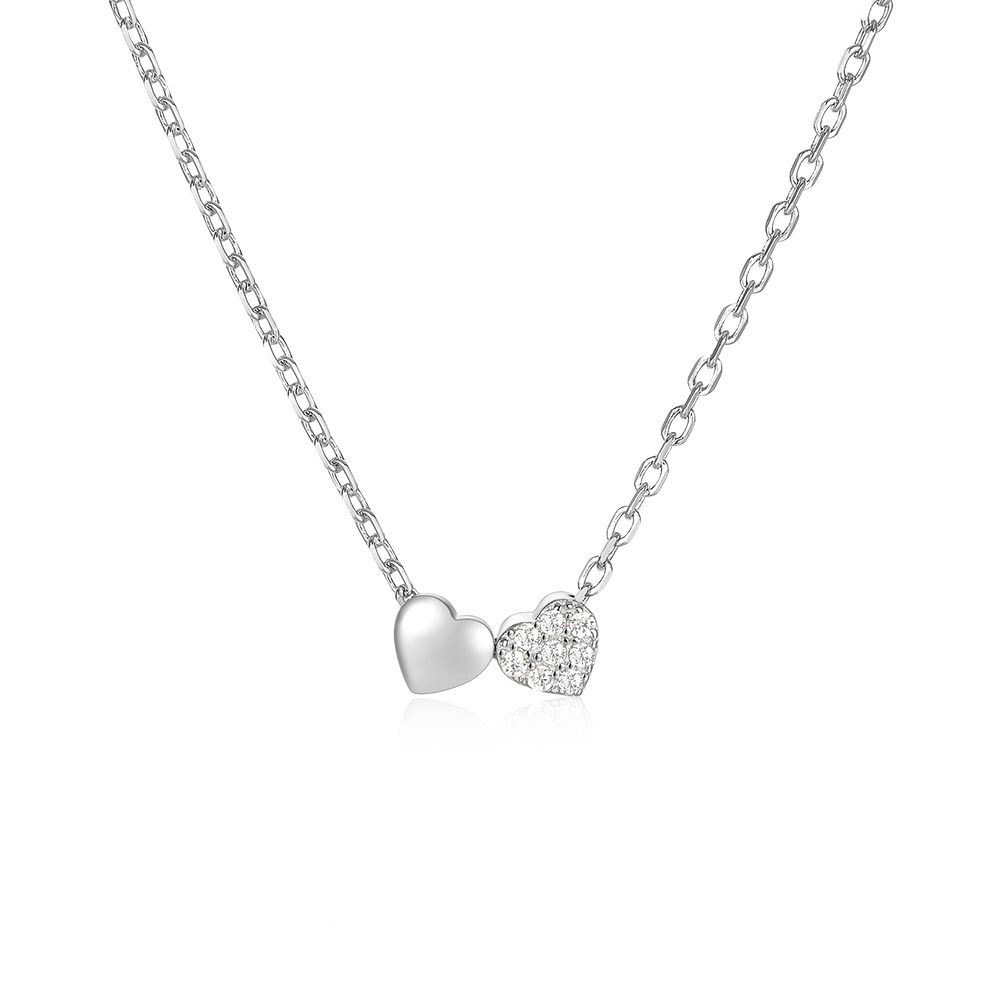 Horae S925 Sterling Silver Double Heart Zircon Collarbone Necklace