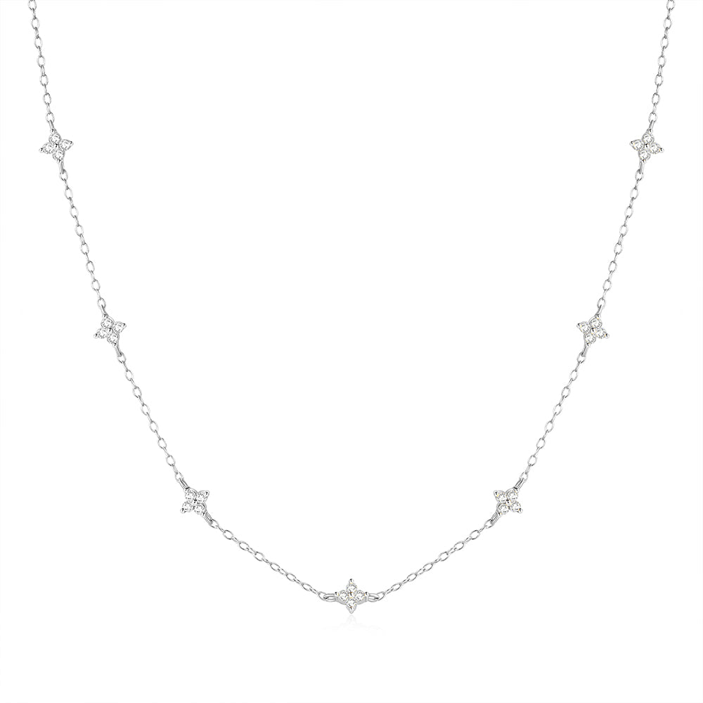 Horae S925 Butterfly Zircon Stationed Chain Choker Necklace