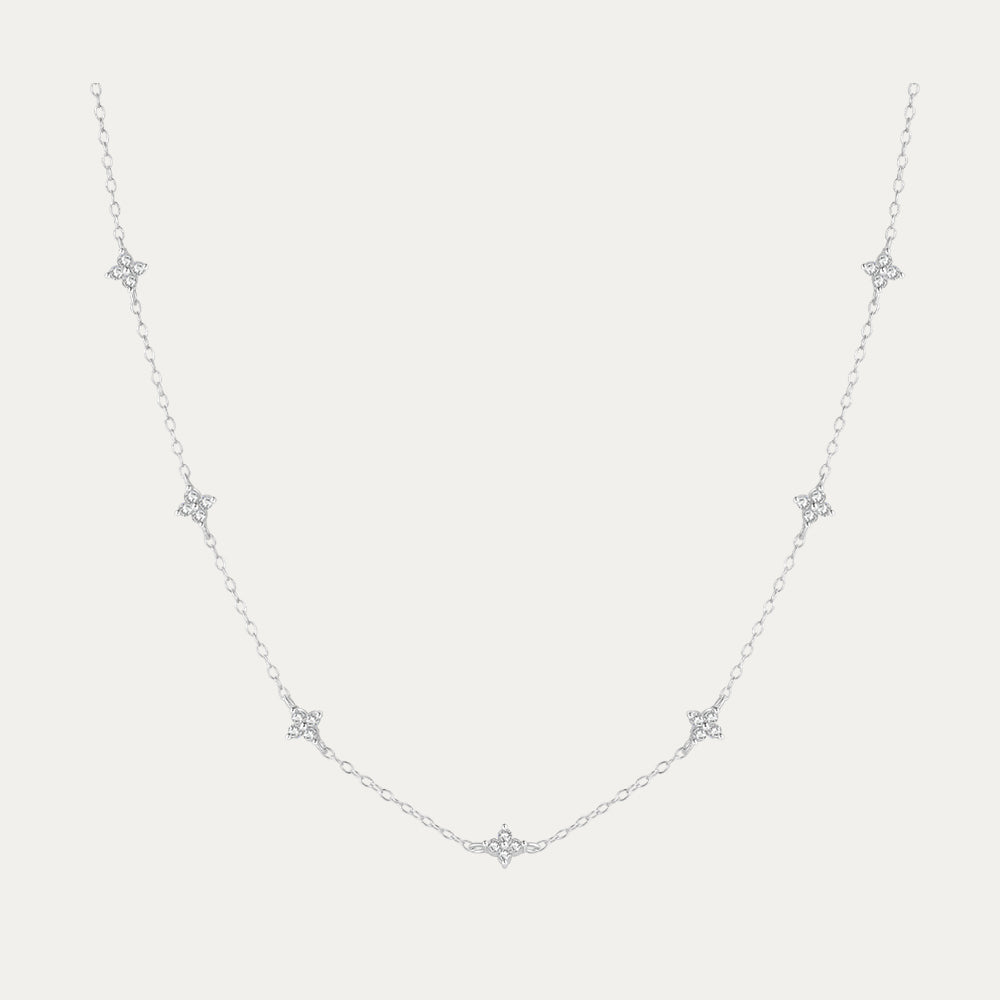 Horae S925 Butterfly Zircon Stationed Chain Choker Necklace