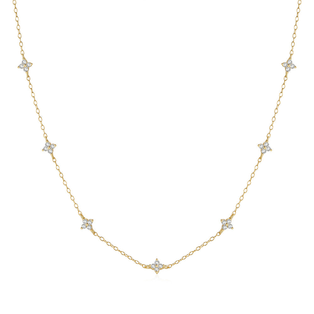 Horae S925 Butterfly Zircon Stationed Chain Choker Necklace