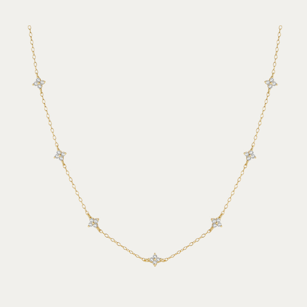 Horae S925 Butterfly Zircon Stationed Chain Choker Necklace