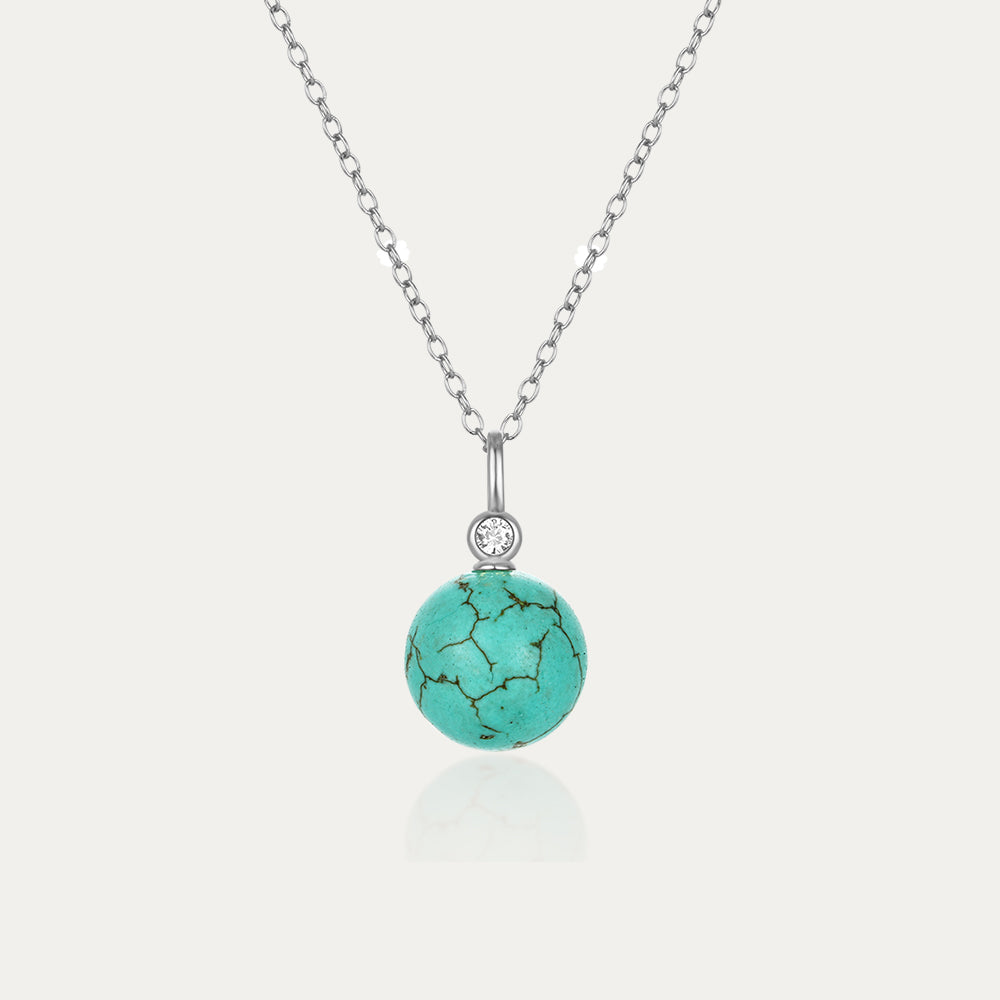 Horae 925 Sterling Silver Round Turquoise Pendant Chain Choker Necklace