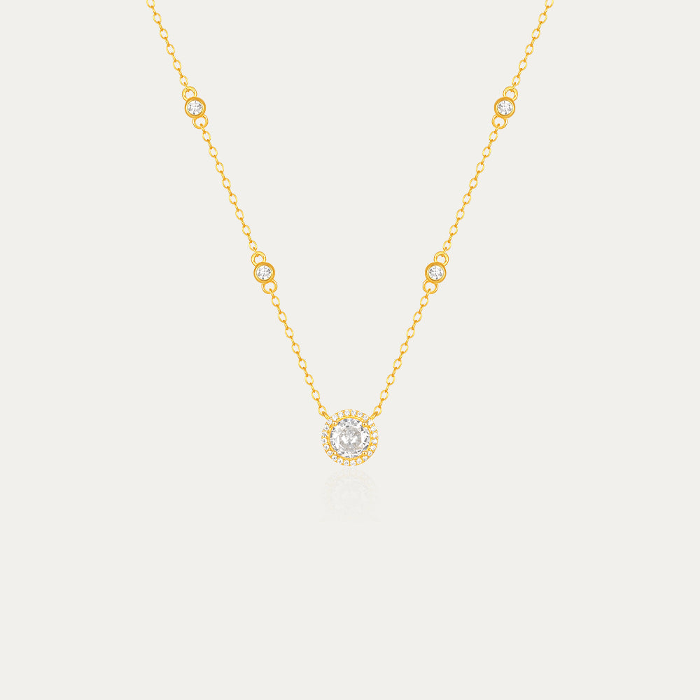 Horae 925 Sterling Silver Round Zircon Pendant Chain Choker Necklace