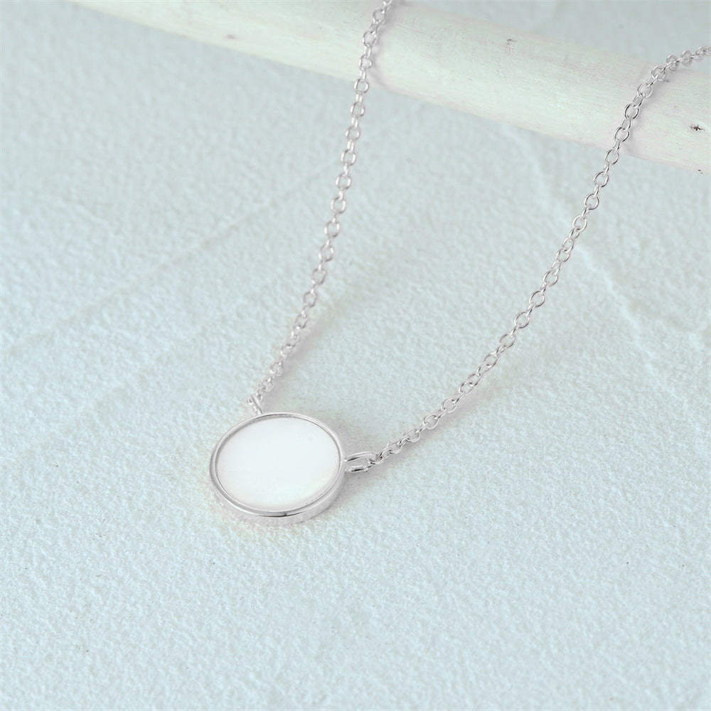 Horae 925 Sterling Silver Round Shell Pendant Chain Choker Necklace