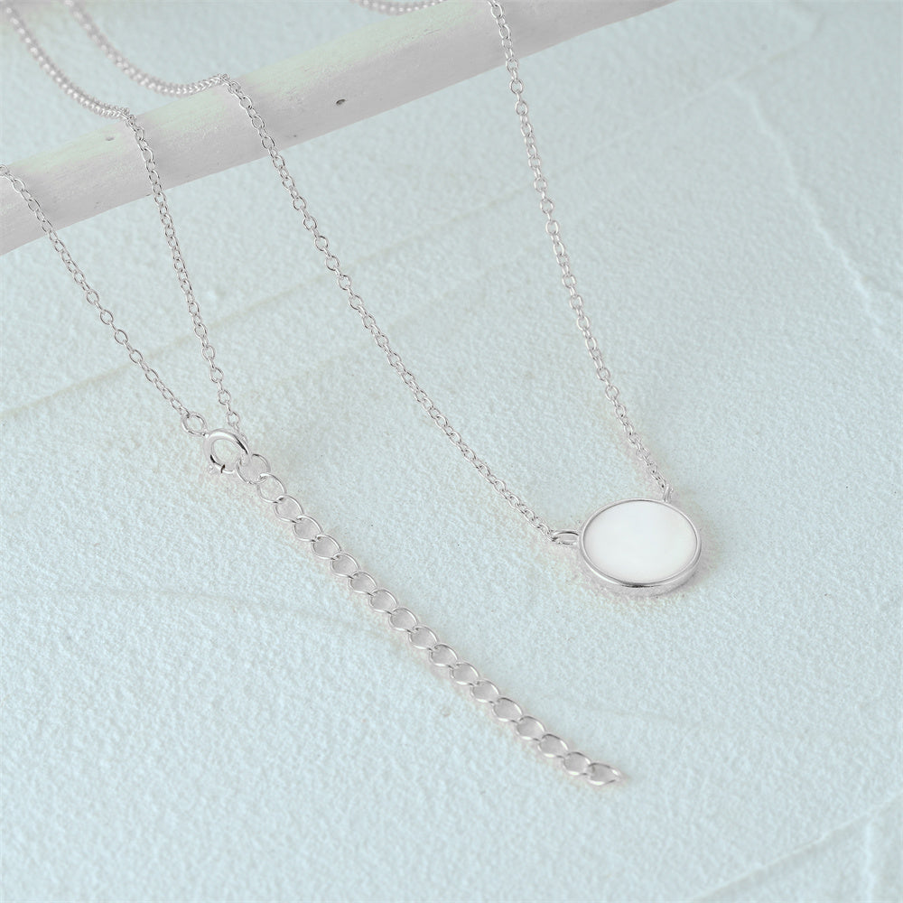 Horae 925 Sterling Silver Round Shell Pendant Chain Choker Necklace