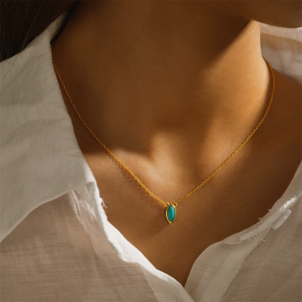 Horae 925 Sterling Silver Marquise Turquoise Pendant Choker Necklace