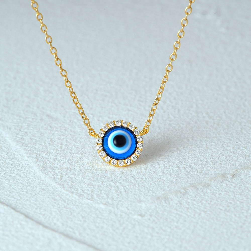 Horae 925 Sterling Silver Round Evil Eye Zircon Pendant Necklace