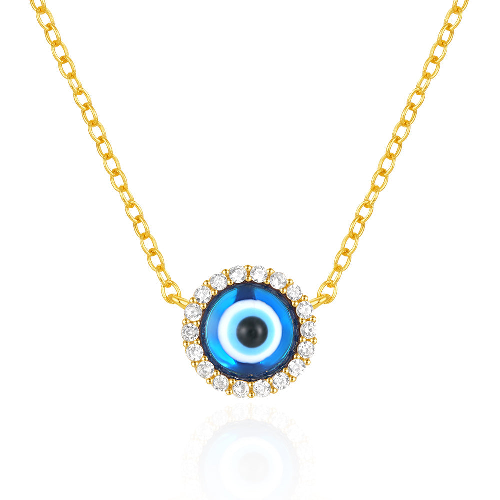 Horae 925 Sterling Silver Round Evil Eye Zircon Pendant Necklace