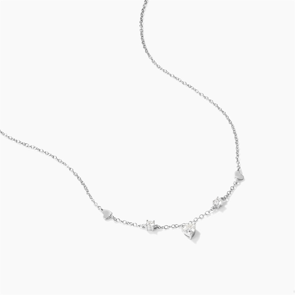 Horae 925 Sterling Silver Heart Stationed Zircon Pendant Choker Necklace