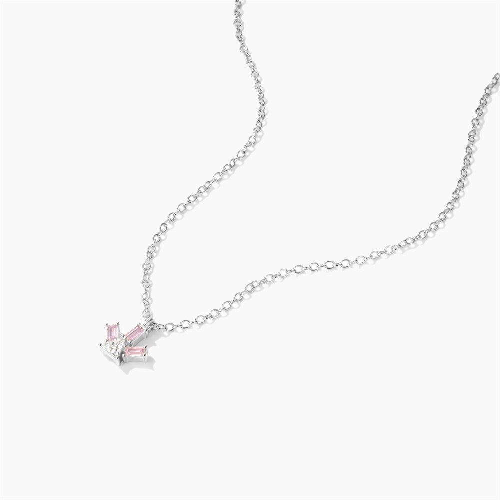 Horae 925 Sterling Silver Pink Zircon Colleto colgante geométrico Collar de gargantilla